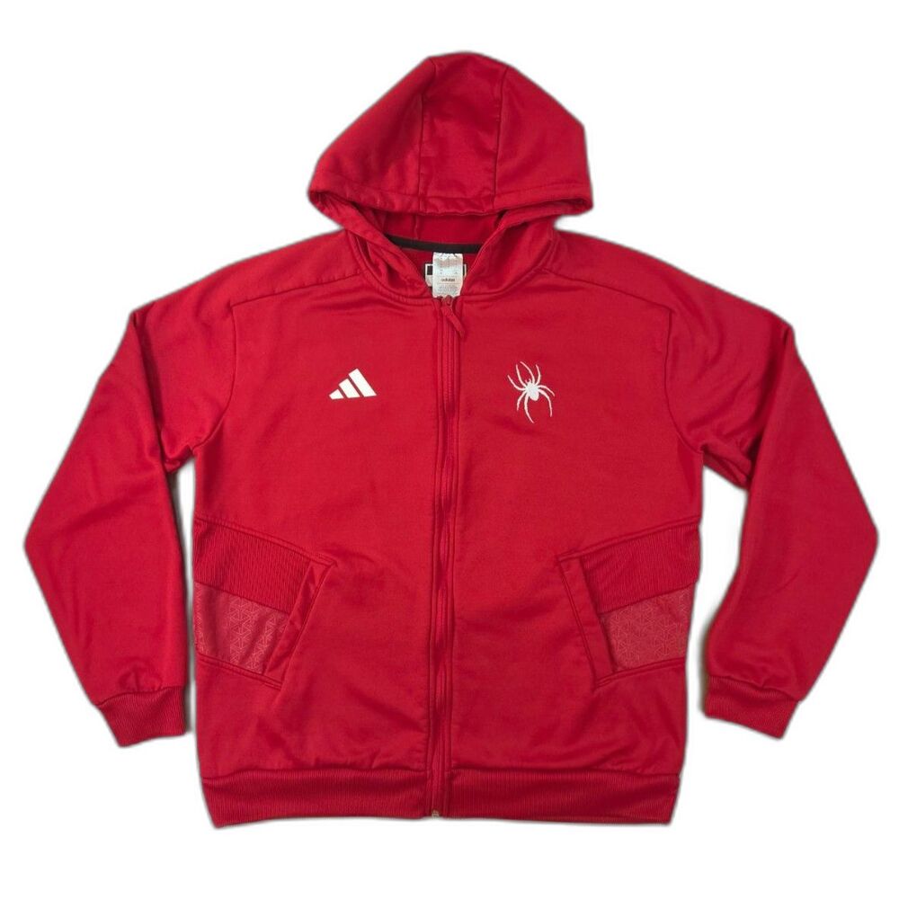 adidas AEROREADY Men's L Red Full Zip Hoodie Spider Embroidered Athletic Jacket